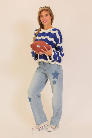 Wavy Textured Knit Spring Sweater