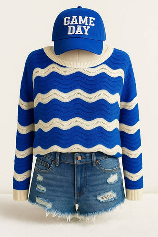 Wavy Textured Knit Spring Sweater