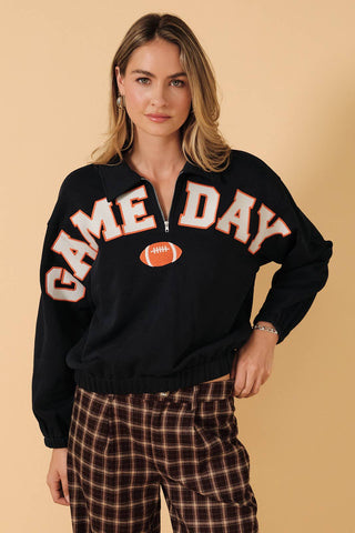 Navy & Orange "Game Day" Collared Half-Zip Football Sweatshirt