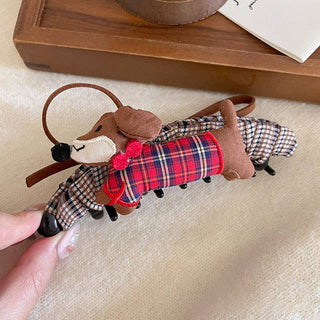 Plaid Dachshund Banana Hair Clip