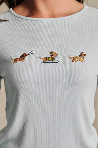 Ski Doxie Embroidered Ribbed Top