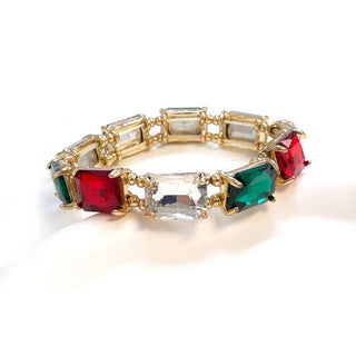 Red, Clear, and Green Rectangle Crystal Stretch Bracelet