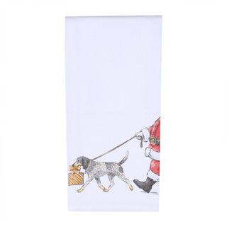 Santa Walking Bluetick Coonhound Tea Towel