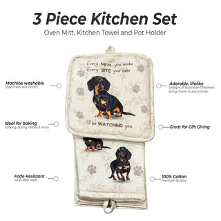 Black Dachshund Oven Mitt Set