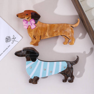 Bow & Stripe Dachshund Hair Claw, Acrylic