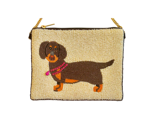 Dachshund Mini Clutch Crossbody Beaded Bag, Dog Bag