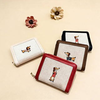 Embroidered Dachshund Zip Bifold Wallet