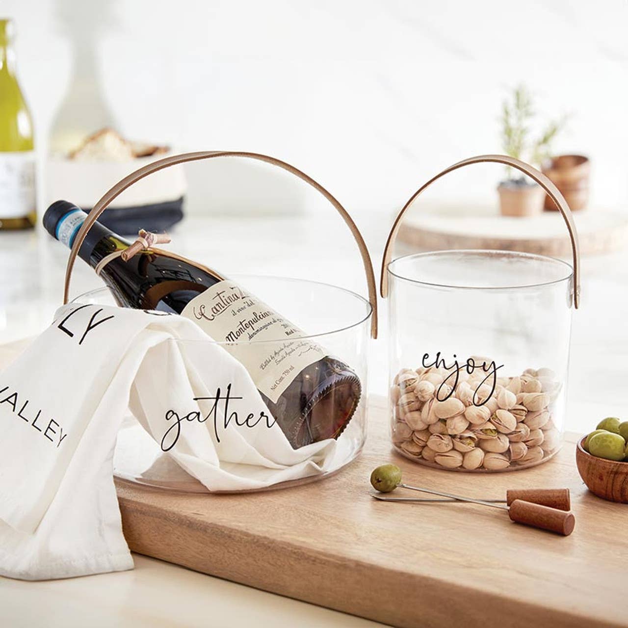 Acrylic Ice Bucket - Enjoy - Hand Wash Only / Acrylic, PU Leather