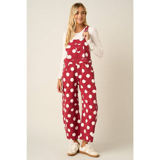 POLKA DOT GAME DAY BARREL LEG OVERALLS