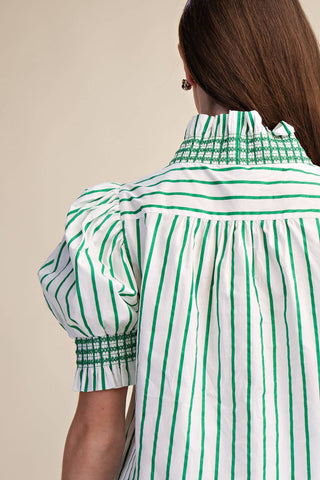 Ruffle V-Neck Smocked Puff Sleeve Stripe Mini Dress