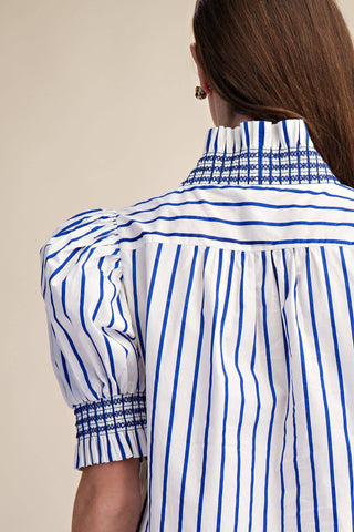 Ruffle V-Neck Smocked Puff Sleeve Stripe Mini Dress