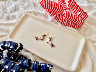 Patriotic Dachshund Earrings | USA Plaid Doxie Polymer Clay Studs