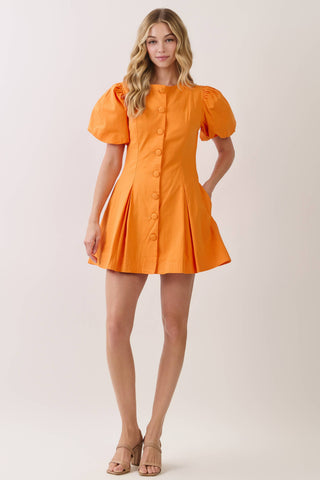 The Knoxville Puff Sleeve Pleated Mini Dress