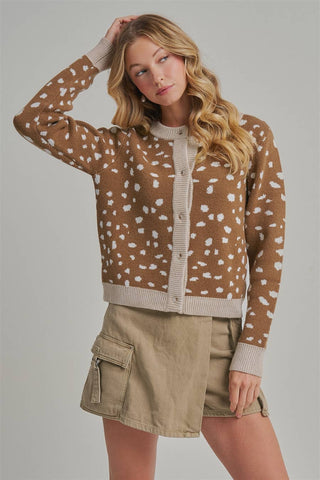 The Dappled Knit Cardigan | Premium Fawn Print Autumn Layer