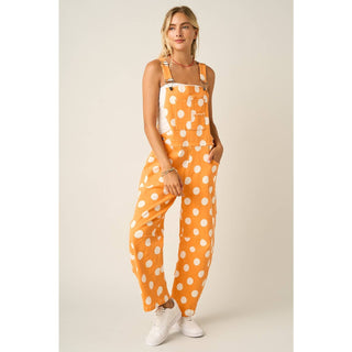 POLKA DOT GAME DAY BARREL LEG OVERALLS