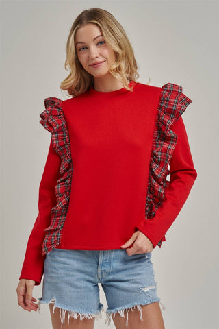 CHRISTMAS HOLIDAY BRUSHED TERRY TOP WITH PLAID_JLT00439-01