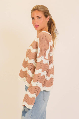 Wavy Textured Knit Spring Sweater