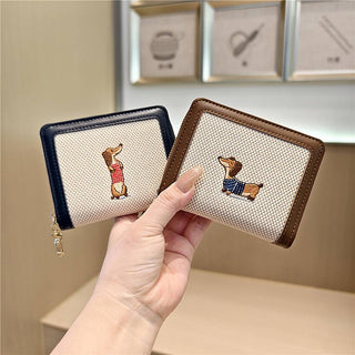Embroidered Dachshund Zip Bifold Wallet