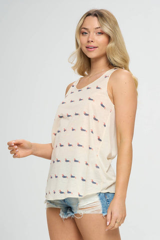 Dachshund Print Yoga Tank Top – Cream Dolphin Hem Summer Activewear