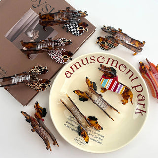 Whimsical Dachshund in Outfits Hair Claws