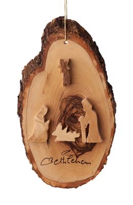 Bark Slice with Nativity on Solid Wood - 4 to 6"