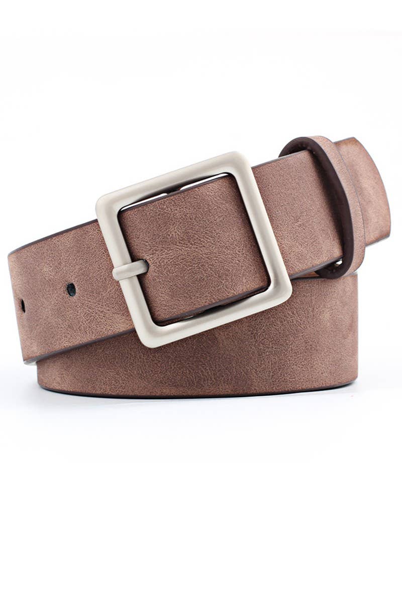 Basic Leatherette Square Buckle Belt - COFFEE - Accessories