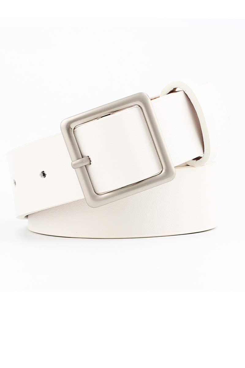 Basic Leatherette Square Buckle Belt - WHITE - Accessories