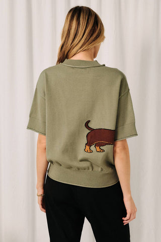 Round Neck Dachshund Graphic Short Sleeve Sweater Top