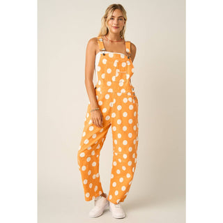 POLKA DOT GAME DAY BARREL LEG OVERALLS
