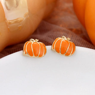 Harvest Gold Enamel Pumpkin Studs | Elegant Autumn Earrings