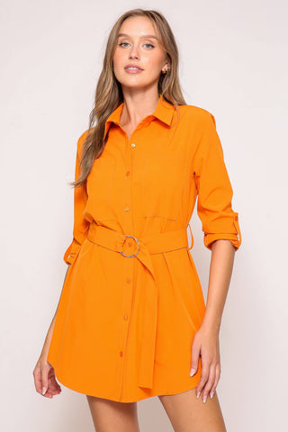 Stylish Belted Shirt Dress