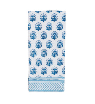 Blue Floral Contrast Edge Waffle Towel