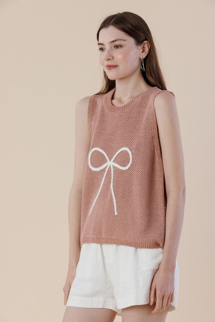Blush Bow Embroidered Sweater Tank - Sweater