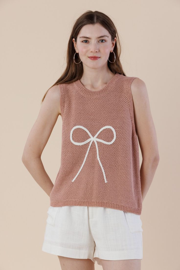 Blush Bow Embroidered Sweater Tank - Sweater