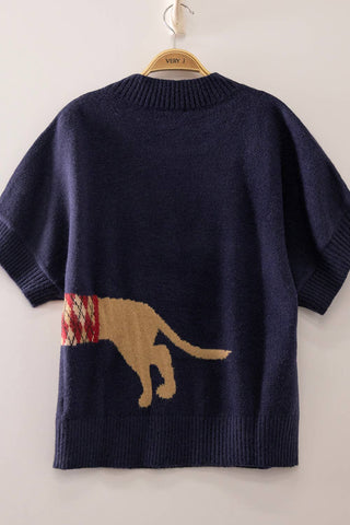12W3672N-Dog Graphic Short Sleeve Knit