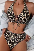 Wild Heart Leopard Lace-Up Halter Bikini Set