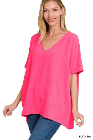 Breezy Airflow V-Neck Dolman Blouse – Effortless Oversized Top