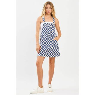 GAME DAY CHECKERED BIB OVERALL MINI DRESS