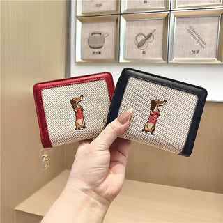 Embroidered Dachshund Zip Bifold Wallet