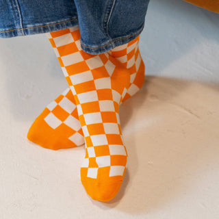 Tennessee Checkerboard Crew Socks – Orange & White Ribbed Game Day Style