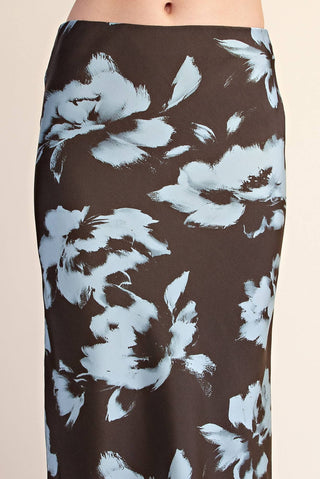 Floral Satin Midi Skirt – Chic Elastic Waist Slip Skirt