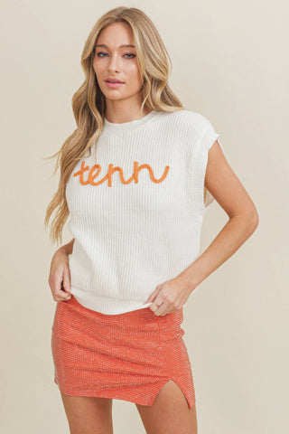 CSW10210Y - 'TENN" EMBROIDERED SLEEVELESS SWEATER TOP: Ivory / S