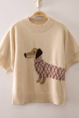 12W3672N-Dog Graphic Short Sleeve Knit