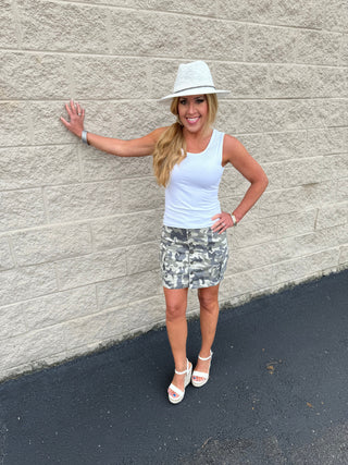 Camo Crush: Mid Rise Cargo Mini Skirt - Skirt