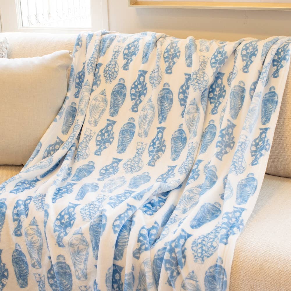 Claire Chinoiserie Throw – Elegant Blue & White (50x60’’) - Home