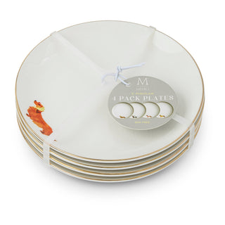 4-Pack Dachshund Plates with Gold Rim, 6"