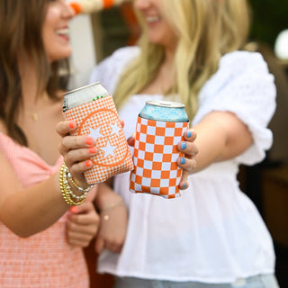 Tennessee Orange & White Checkerboard Can Cooler – Premium Neoprene Game Day Insulator
