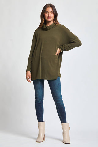 Charm Open Back Cowl Neck Tunic | Soft Stretch Knit Top