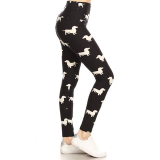 Black leggings with white dachshund pattern