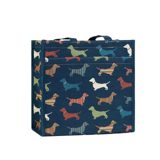 Dachshund Shopper Bag in multicolor with dachshund pattern and grab handles.
